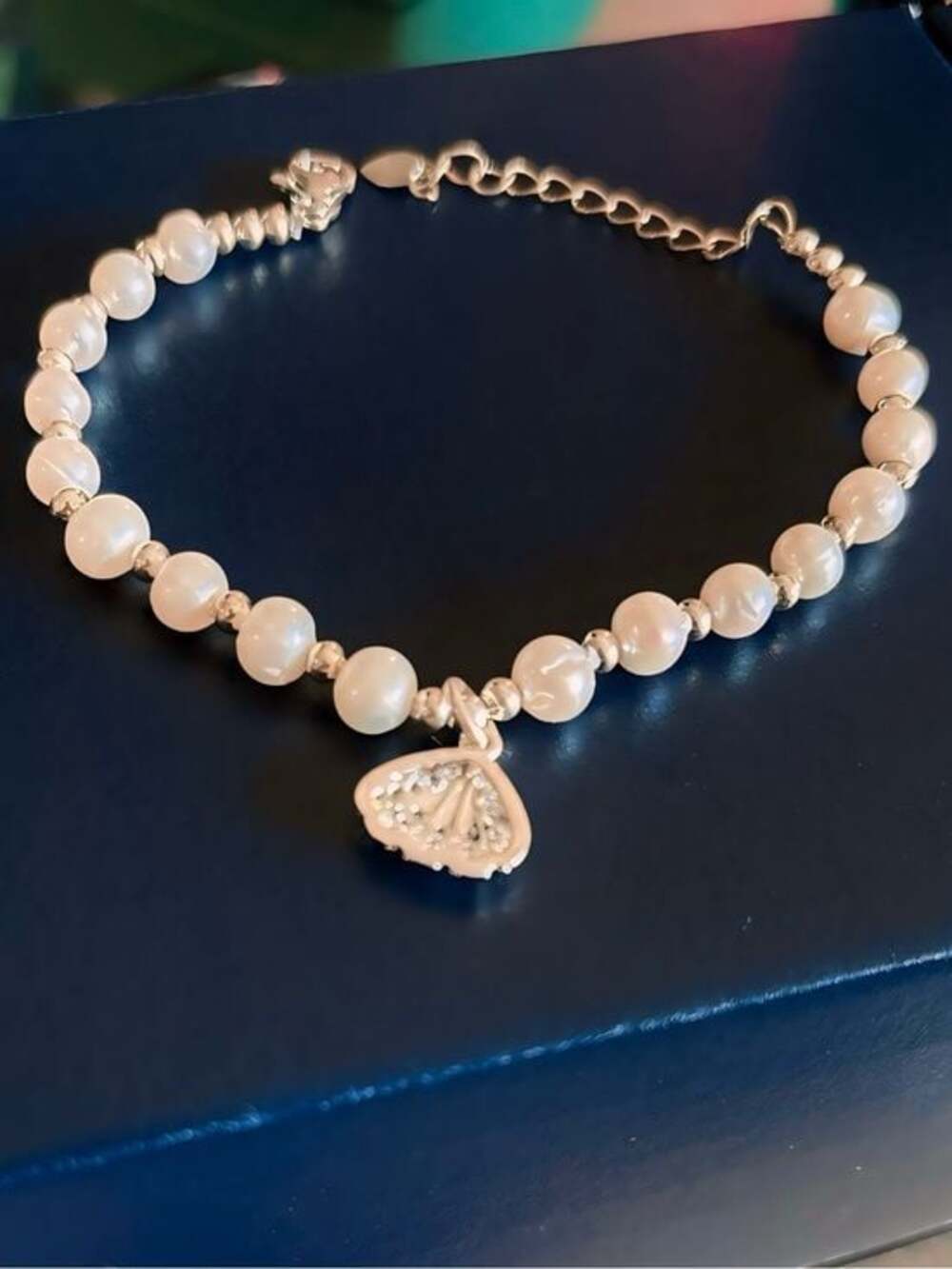 Silver Accent Pearl Bracelet with Shell Charm - Ivory/silver - Picture 2 of 2